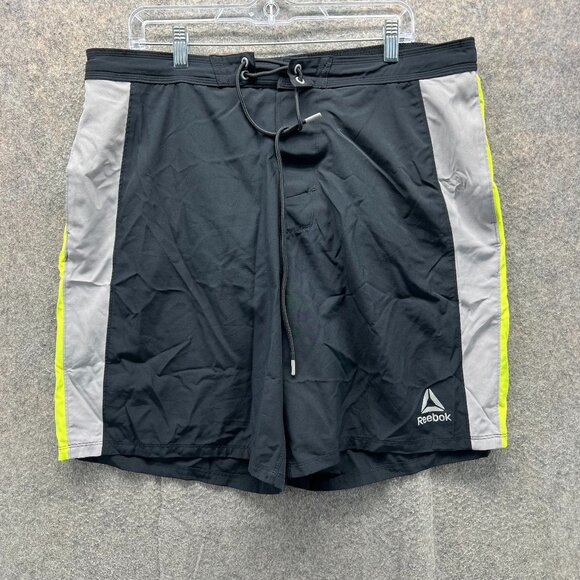 Reebok Shorts Mens XL Black Gray Neon Swim Trunks Quick Dry Drawstring CrossFit - Picture 1 of 11